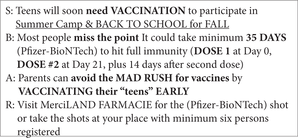 SBAR tool adaptation by MerciLAND FARMACIE to address vaccine hesitancy among teenagers