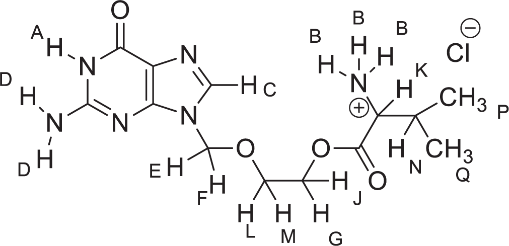 Structure of valacyclovir hydrochloride.
